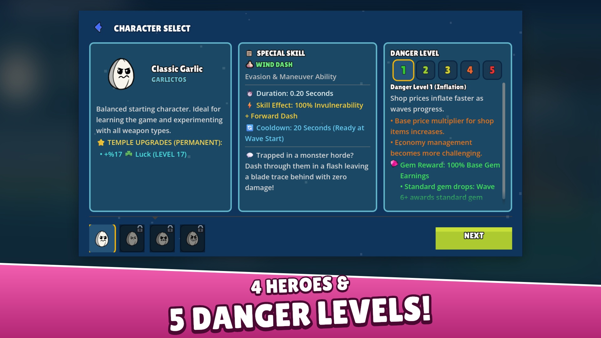 Garlictos 1.9: new characters, Danger levels, and the retention number I keep failing