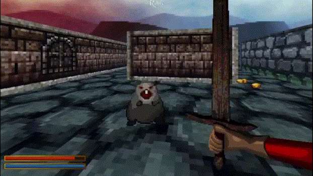 A short animation that shows how the player fights with a rat and the rat spawns blood splashes when hit by the player's sword.