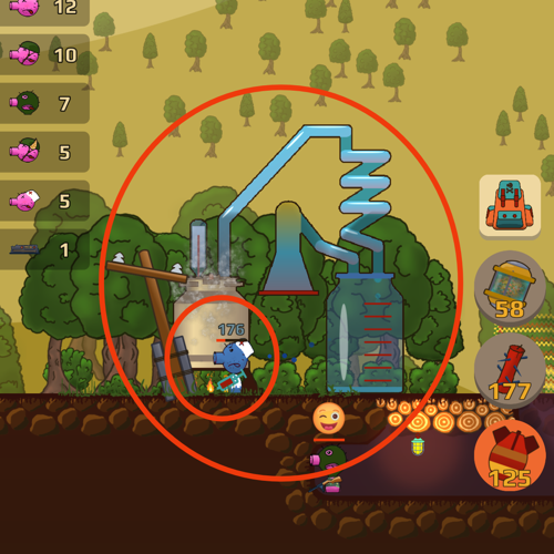 New destructible building: moonshine still — boosts pigs’ HP temporarily (they turn blue!)