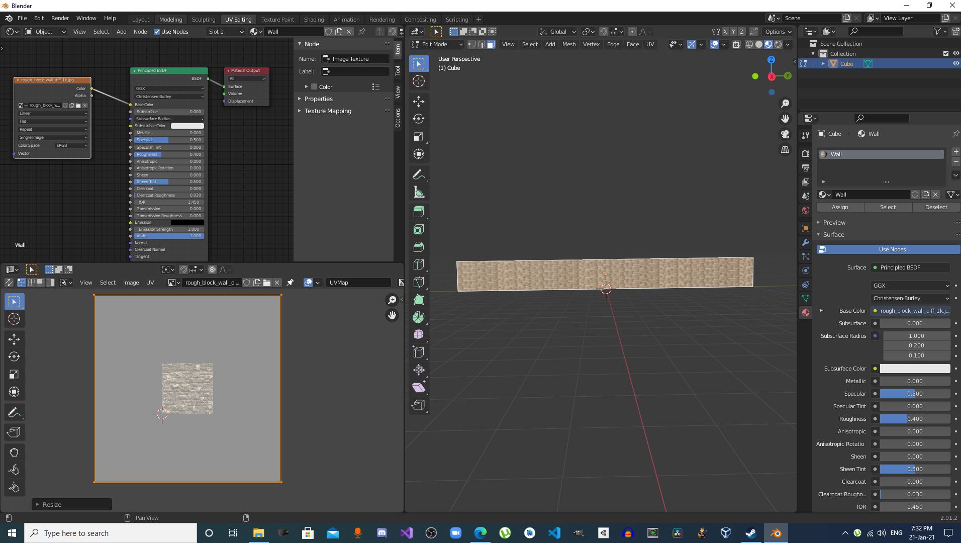 Blender: How to tile a texture to a very long quad?