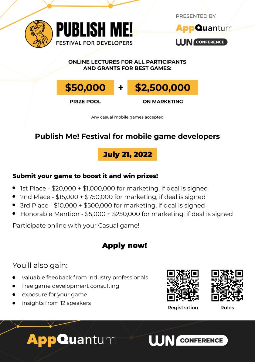 AppQuantum's Publish Me! Festival for Developers - mobile video games contest