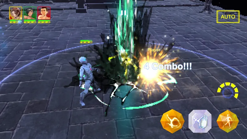Gem Warrior R gameplay screenshot: a fighter landing a combo in the arena.