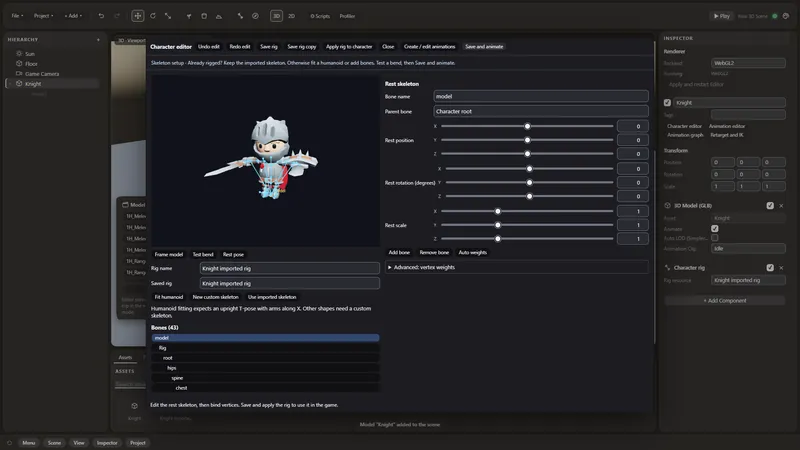 NIB 1.0.0 Character editor with a character rig and editable controls