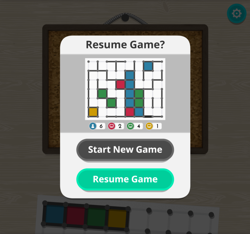 Dots and Boxes Resume Game Screen