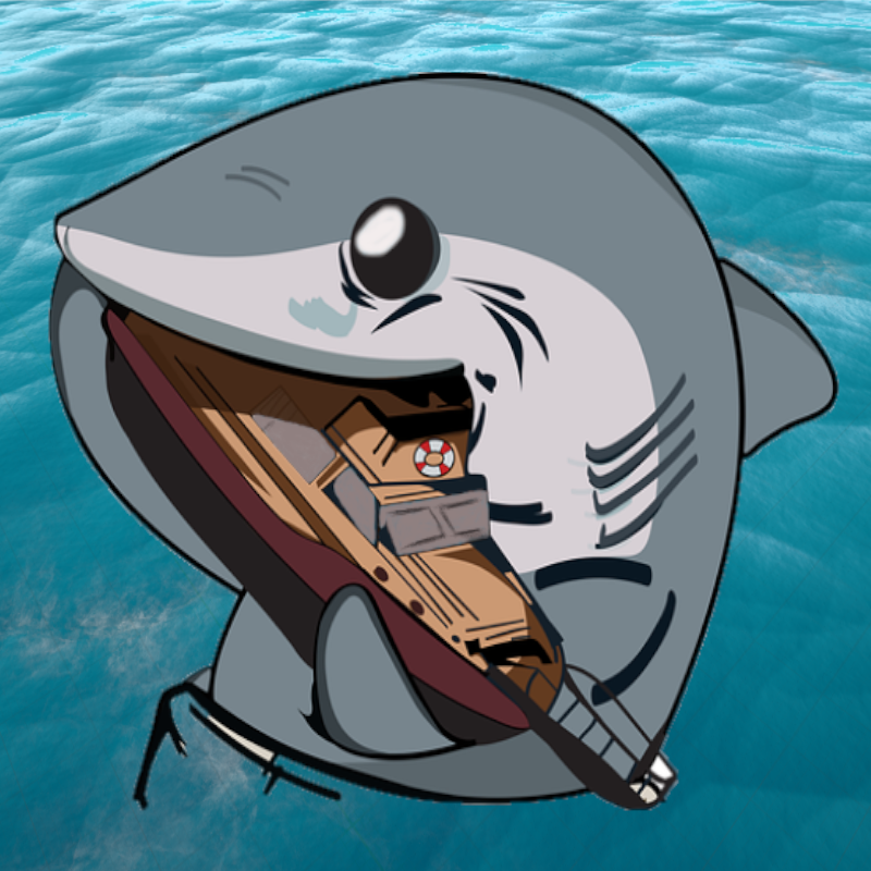 shark eating a cheeseburger logo