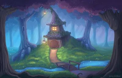 Lessons, Stages of drawing Digital illustration "Fairytale house in the forest"