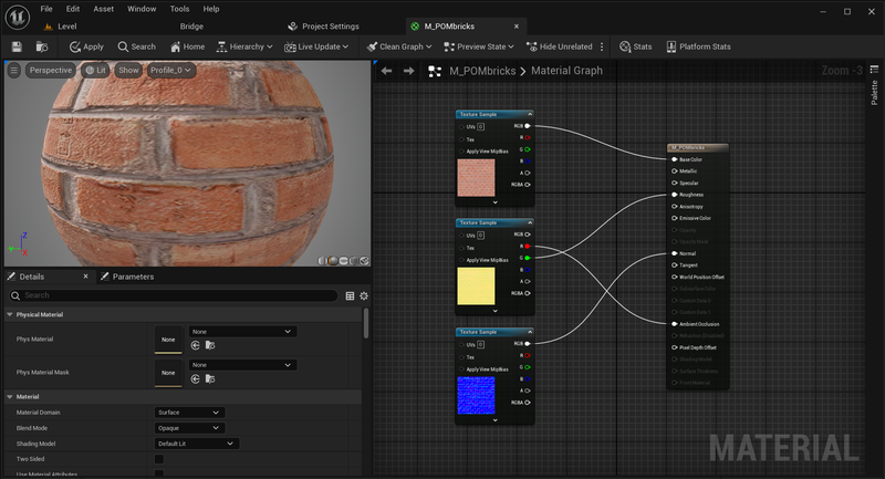Unreal Engine: Creation of Parallax Occlusion Mapping (POM) in details ...
